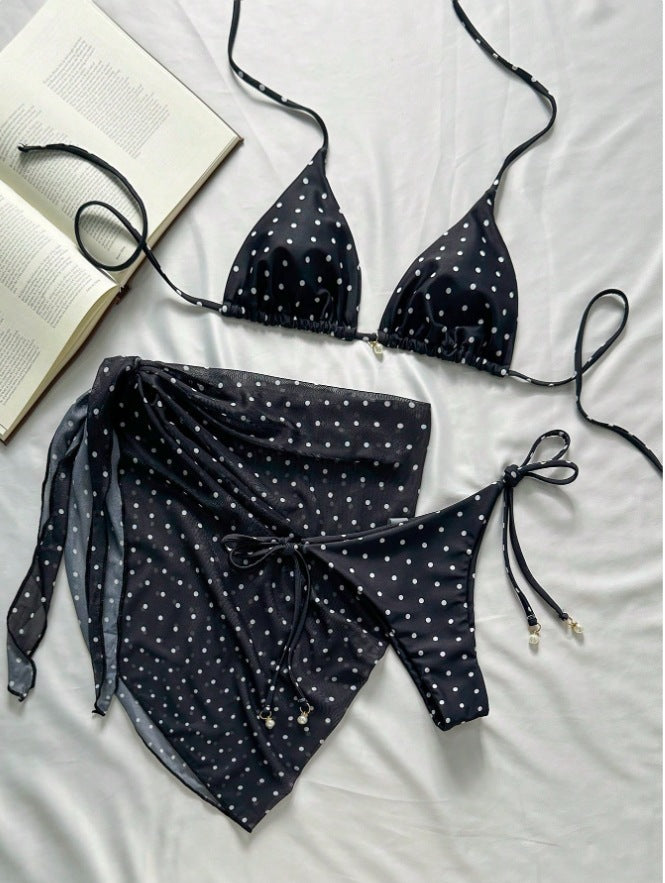 Polka Dot Bikini Set with Neck Strap Separated Swimwear