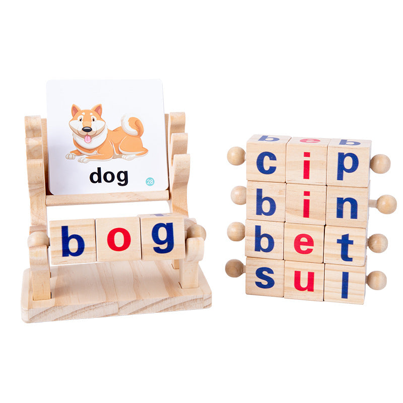 Wooden puzzle toys for babies, English spelling and word building blocks, children's early education letter cube, wooden toys