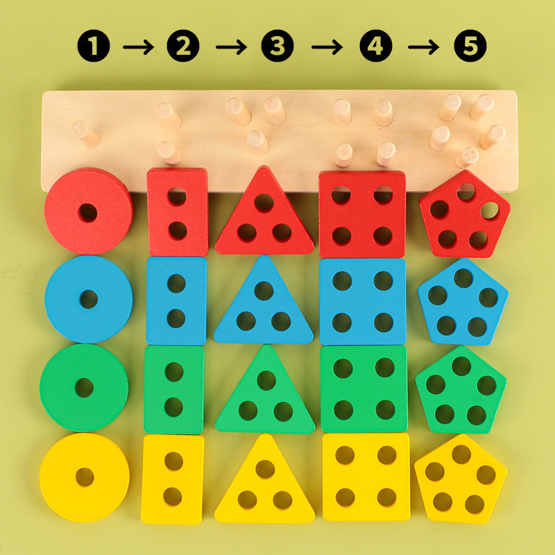 Wooden geometric shape matching puzzle column children's early education color cognitive building blocks Christmas toy gift