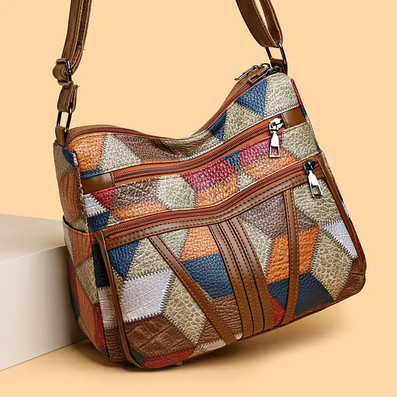 Splicing color blocking large capacity shoulder bag eprolo