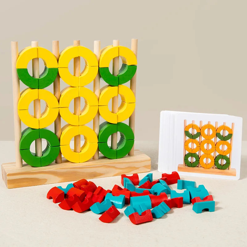 Children's early education toys Ring rainbow wooden blocks thinking training hand eye coordination disc breakdown Jenga