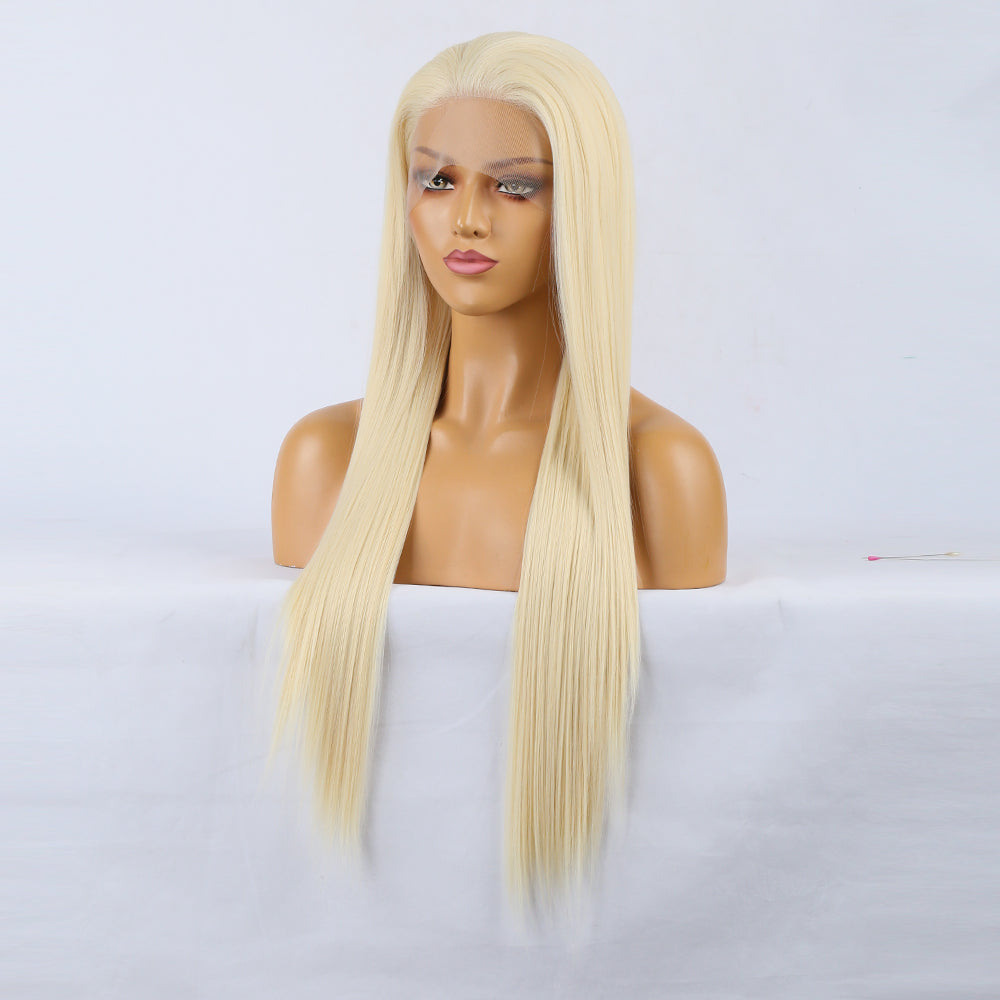 Natural Realistic Wig 613# 100% Front Lace Long Straight Hair Matte High Temperature Silk Headgear