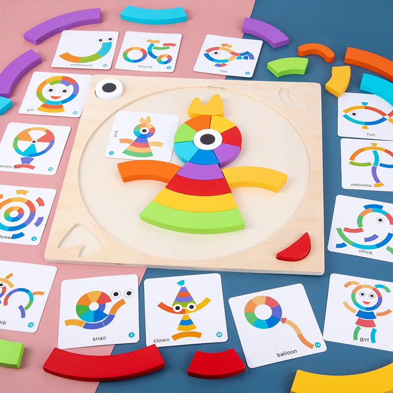 Children's puzzle blocks puzzle boards rainbow colors shape recognition early education puzzle toys tabletop games ﻿