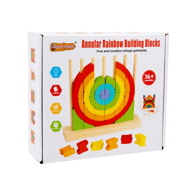 Children's early education toys Ring rainbow wooden blocks thinking training hand eye coordination disc breakdown Jenga