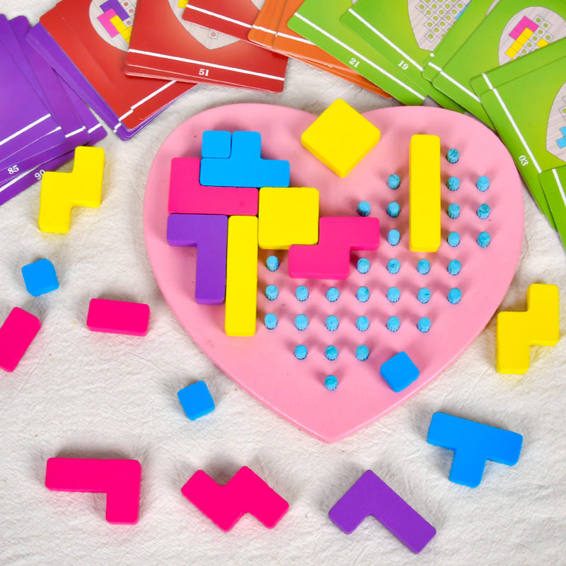 Wooden versatile heart-shaped puzzle for children's early education, puzzle thinking training, Tetris blocks