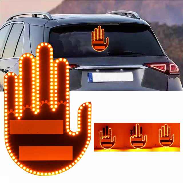 Funny LED Gesture Car Sign - 12V Novelty Middle Finger Back Window Light for All Cars