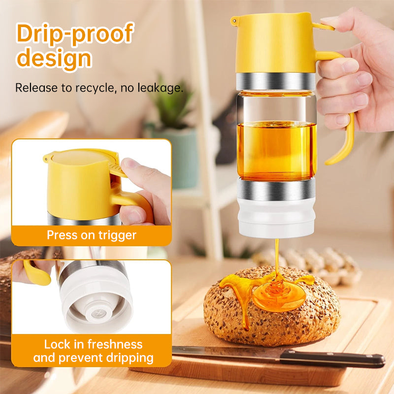 300ml Durable Glass Honey Dispenser with Handle, Transparent, Drip-Proof Press Pump for Bread, Honey Pot