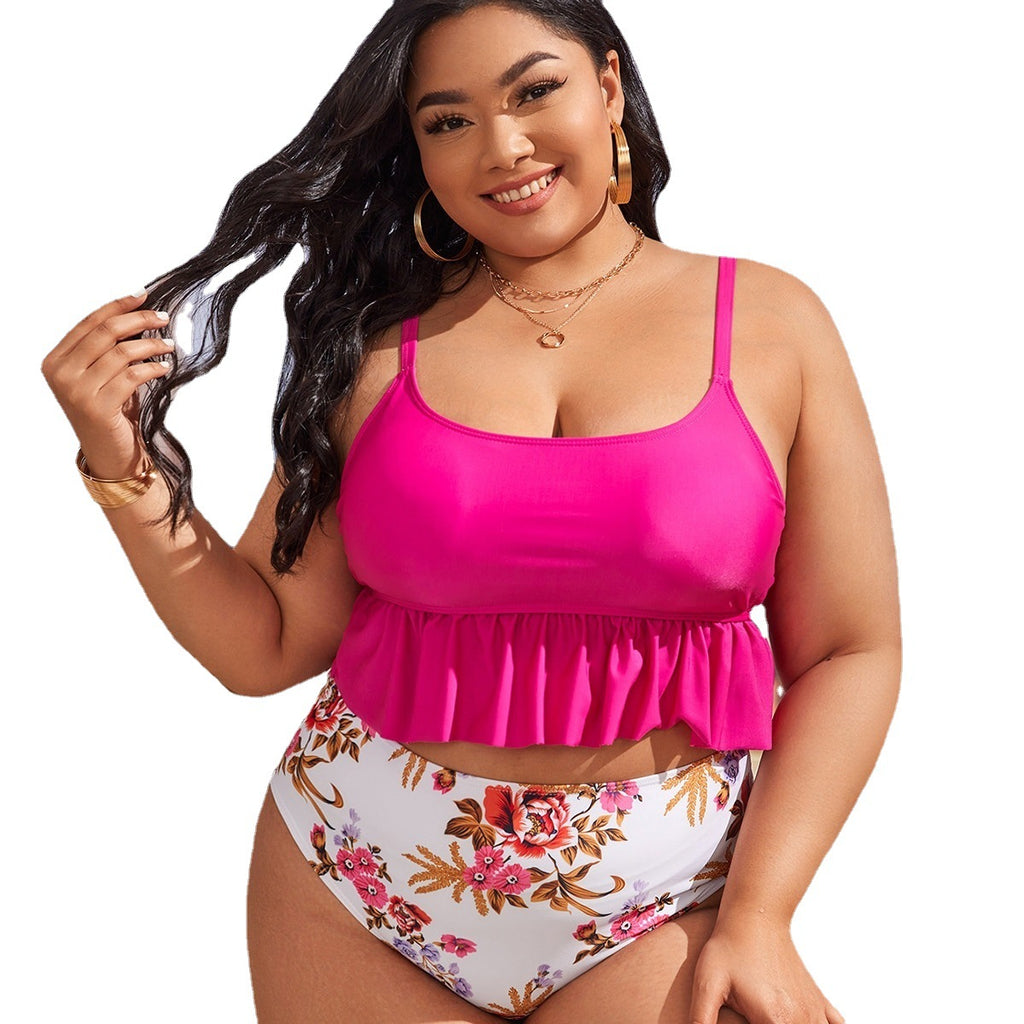 Separate Large Size Swimsuit with Print Design