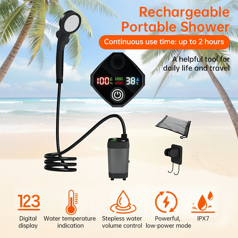 Portable Outdoor Shower Kit, 6000mAh Rechargeable Water Pump with Display for Camping & Pet Bath by eprolo