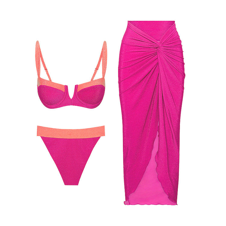 Chic Color-blocked Sparkly Bikini Set for Beach Vacation, Women's Swimwear Dress Style eprolo