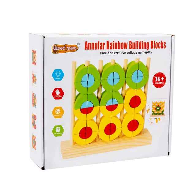Children's early education toys Ring rainbow wooden blocks thinking training hand eye coordination disc breakdown Jenga