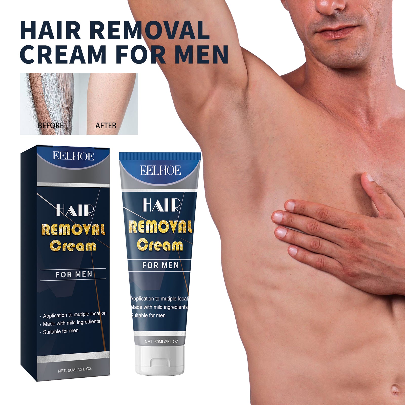Hair Removal Cream For Men, Underarm Hair Hands Hair Feet Hair Chest Hair Body Cleansing Mild Non-Irritating Hair Removal Cream eprolo