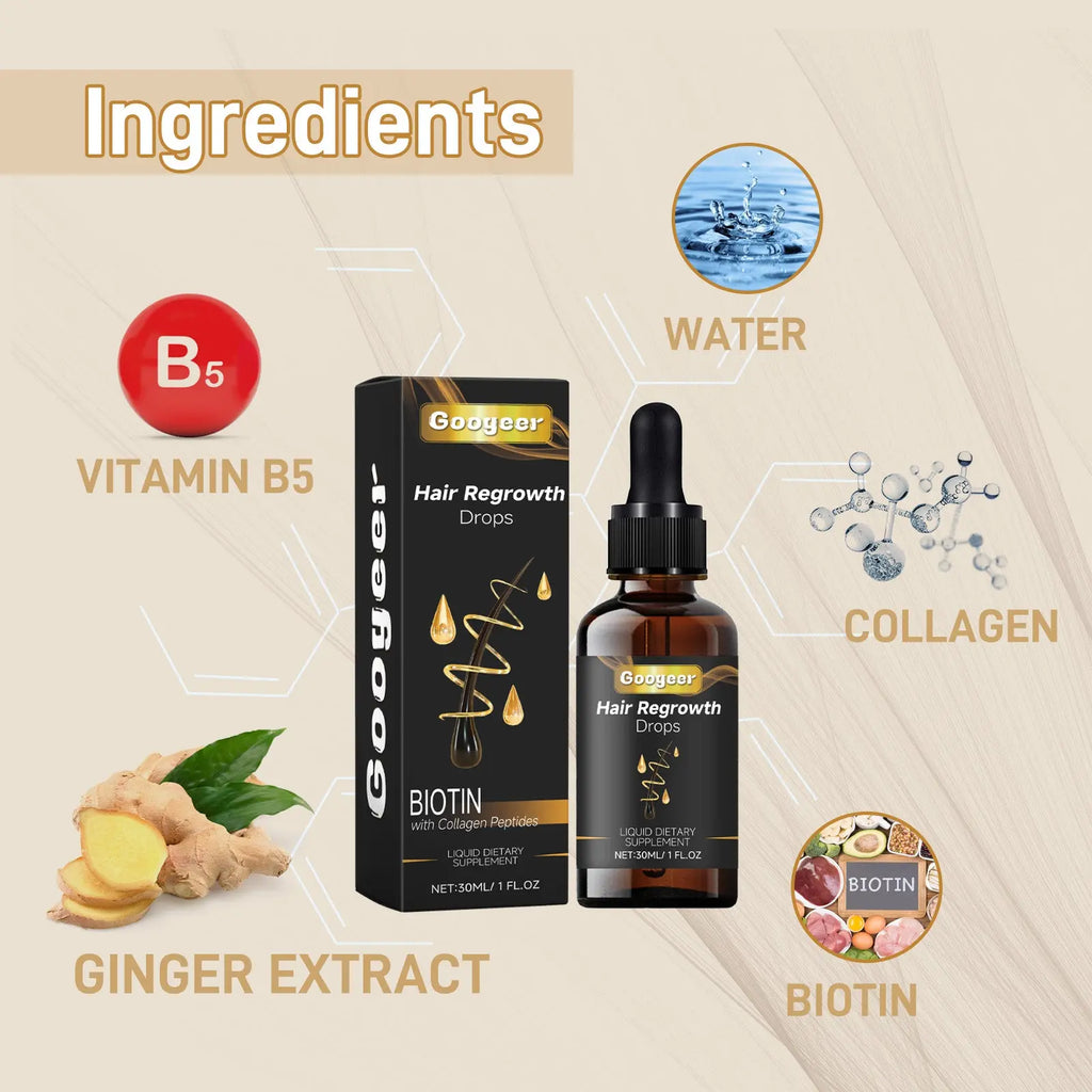 Googeer Hair Regrowth Drops, Repair Dry Hair Smooth Hair Solid Hair Thick Prevent Hair Loss eprolo