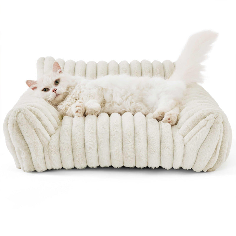 Pet Sofa with Removable Washable Cover, All-Season Pet Mattress with Rabbit Fur Plush Dog Bed
