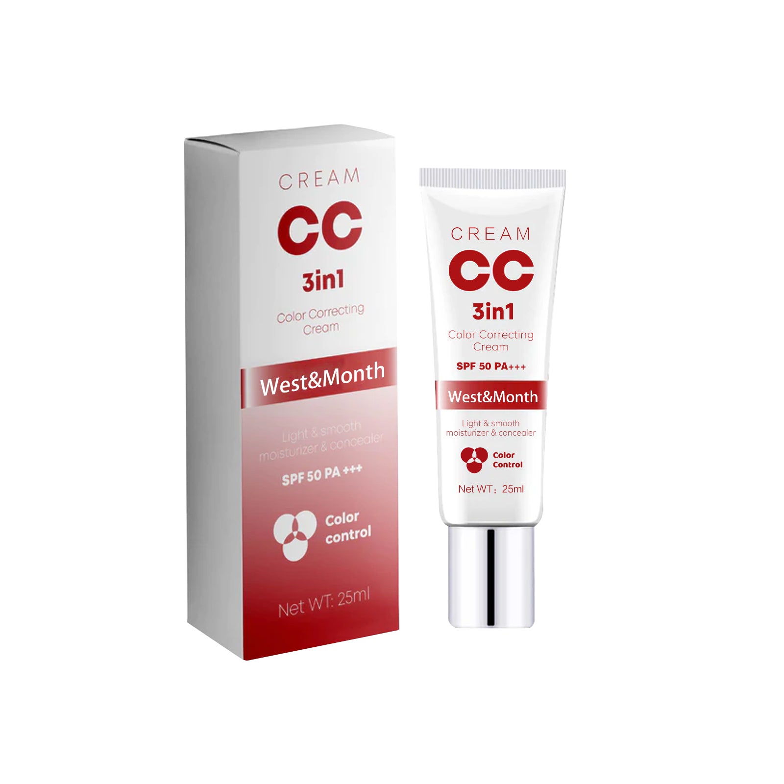 West&Month 3 In 1 Color Correcting Cream, Cover Dark Spots, Moisturize Skin Care And Isolate Foundation
