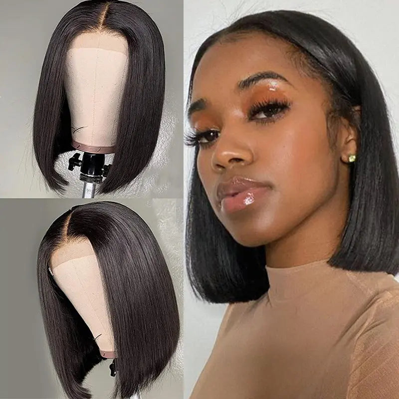 Wig High Temperature Silk Front Lace Wig Headgear Human Hair Wigs For Black Women Middle Part BOB eprolo