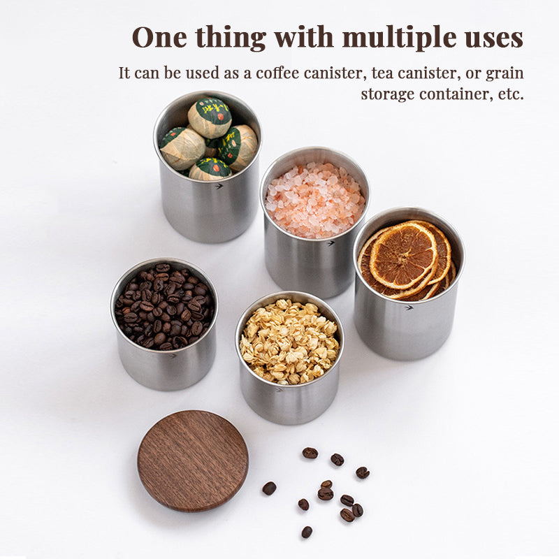 New Stainless Steel Matcha Tea Canister 380ml 560ml with Wood Lid – Sugar Caramel Storage Jar