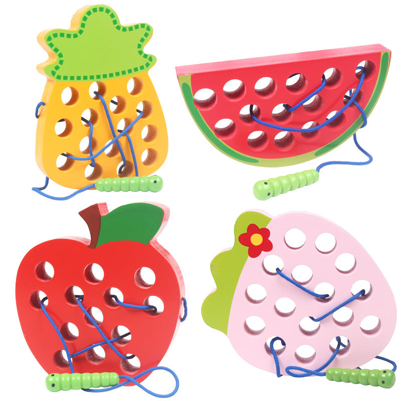 Insects Eat Apples 0.33 Threading Hands On Toys Children's Early Education Puzzle Wooden Toys Montessori Early Education Beads Threading Building Blocks Threading Game Building Blocks