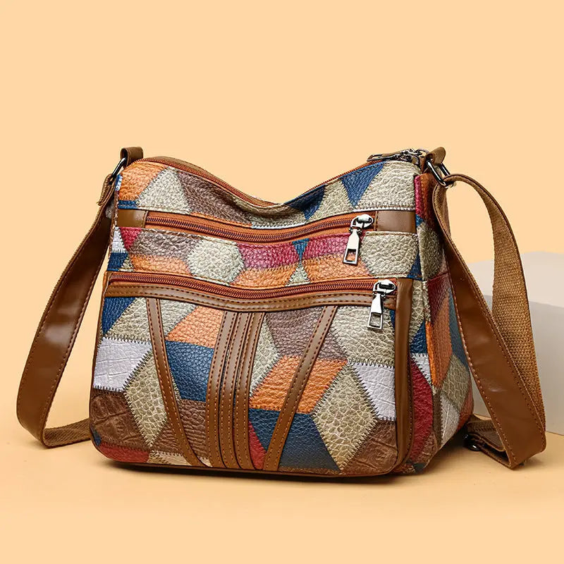 Splicing color blocking large capacity shoulder bag eprolo