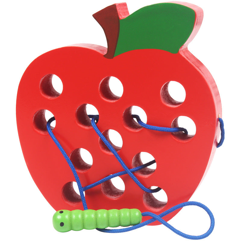Insects Eat Apples 0.33 Threading Hands On Toys Children's Early Education Puzzle Wooden Toys Montessori Early Education Beads Threading Building Blocks Threading Game Building Blocks