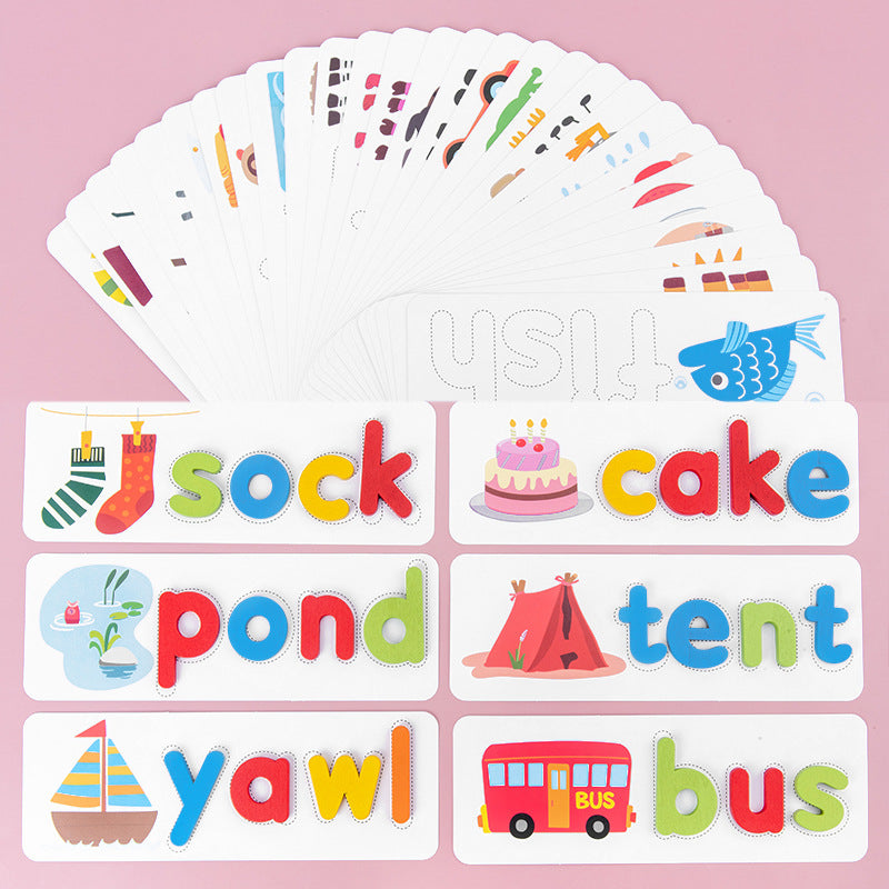 Wooden Word Spelling Game, Children's 26 English Letter Spelling Practice, Early Education Cognitive Puzzle Toy