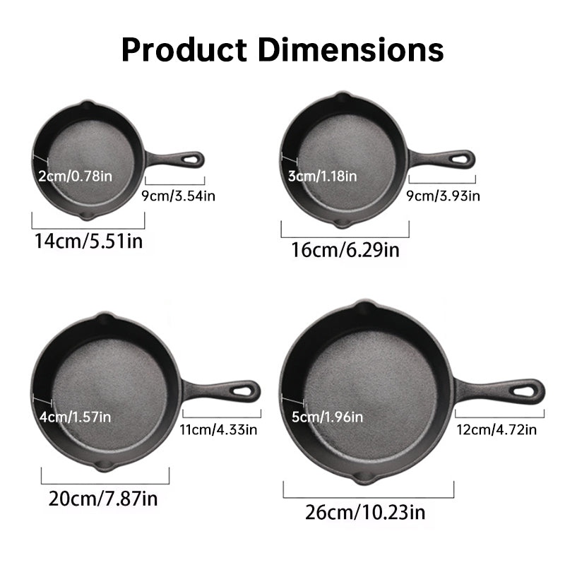 4-Pack Cast Iron Skillet Set – Non-Stick Frying Pans for Induction, Egg & Crepe Pan