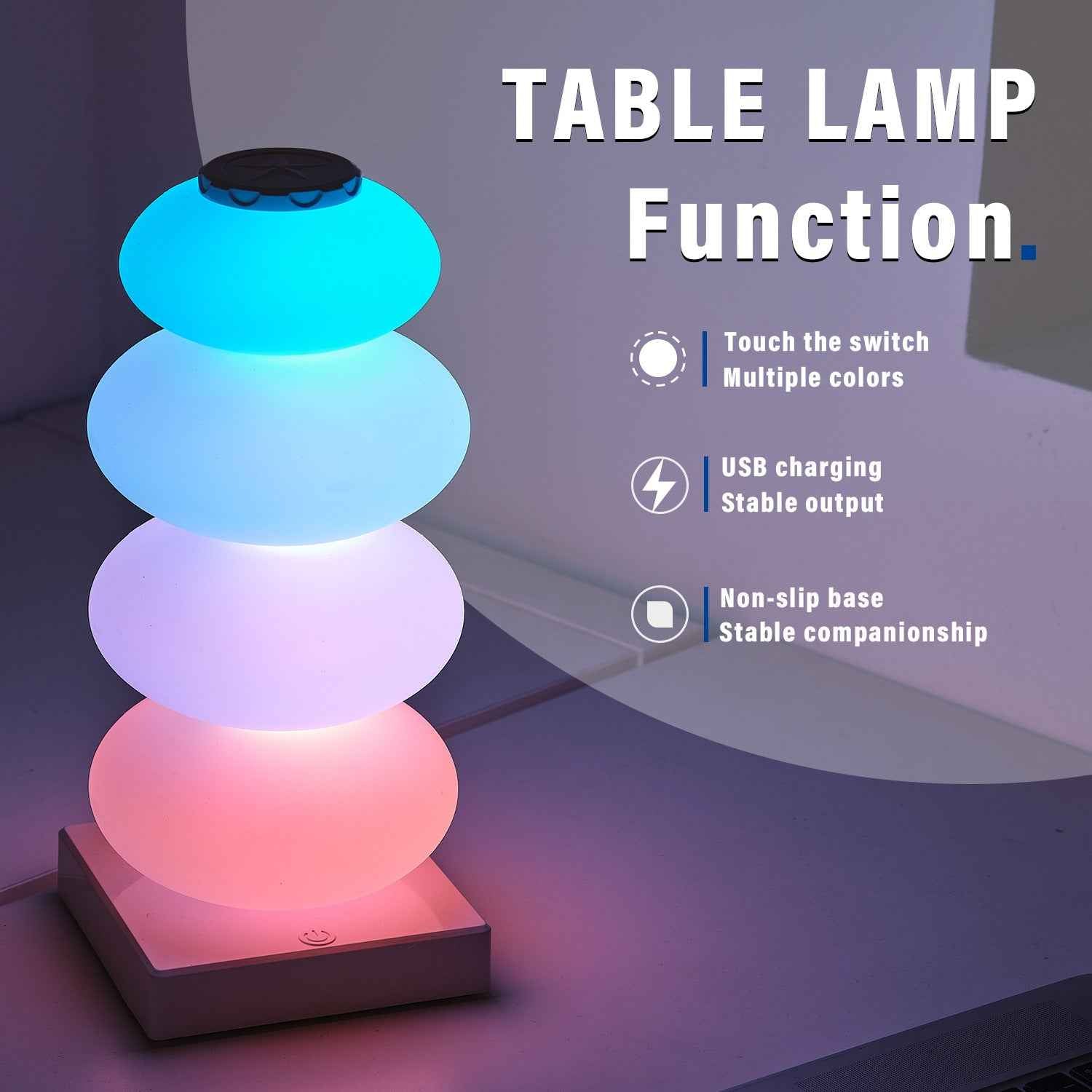 Creative LED Touch-Charging Night Light, Colorful Ambient Desk Lamp for Bedroom Home Decor