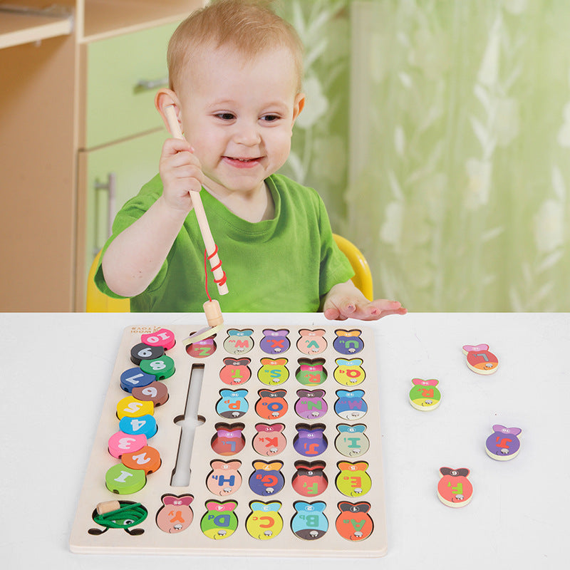 Wooden Magnetic Alphabet Fishing Children's Early Education Puzzle Cognitive Matching Puzzle Caterpillar Digital Beaded Toy