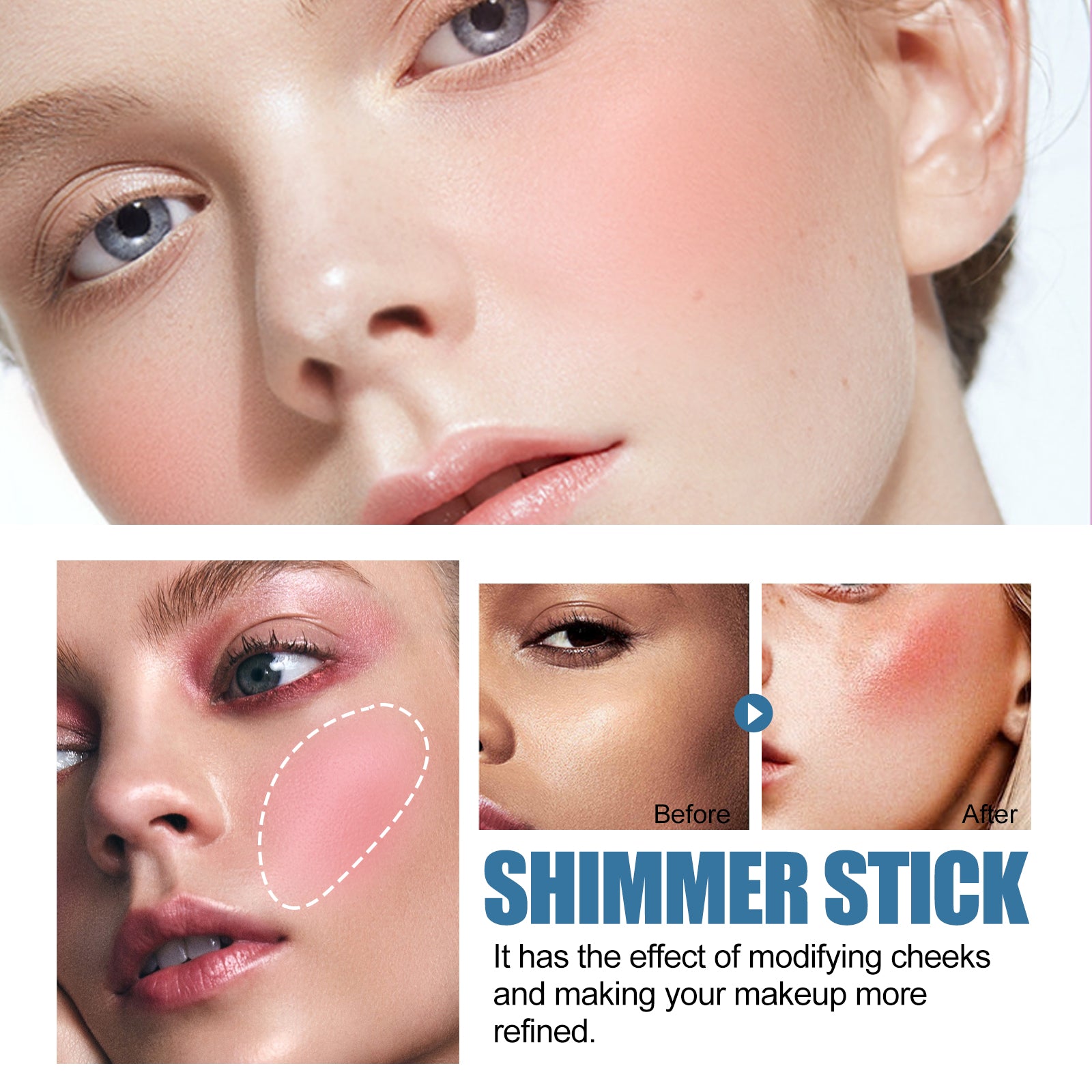 EELHOE Blush Stick, Three-Dimensional Brightening Natural Waterproof Lightweight Lazy Body Contouring Cream