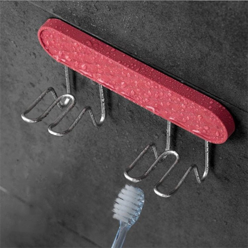 Toothbrush Holder Rack Self-adhesive Shaver Toothbrush Cup Space Saving Bathroom Stand Storage Stainless Steel Wall-mounted Rack