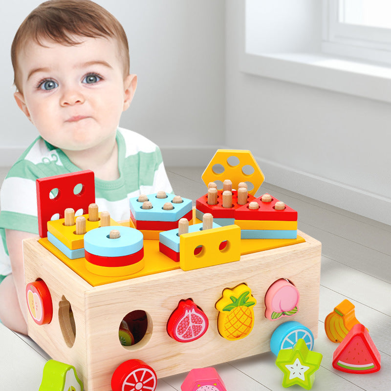 Wooden shape matching set, pole pulling radish multifunctional children's early education puzzle combination set, cognitive toy