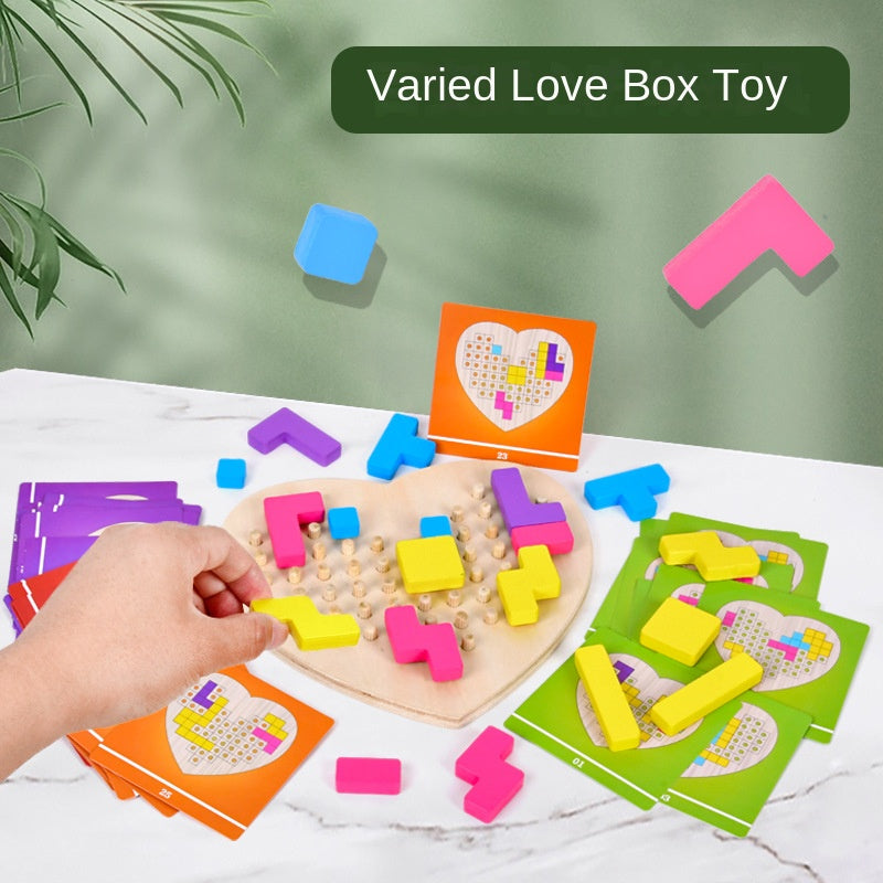 Wooden versatile heart-shaped puzzle for children's early education, puzzle thinking training, Tetris blocks