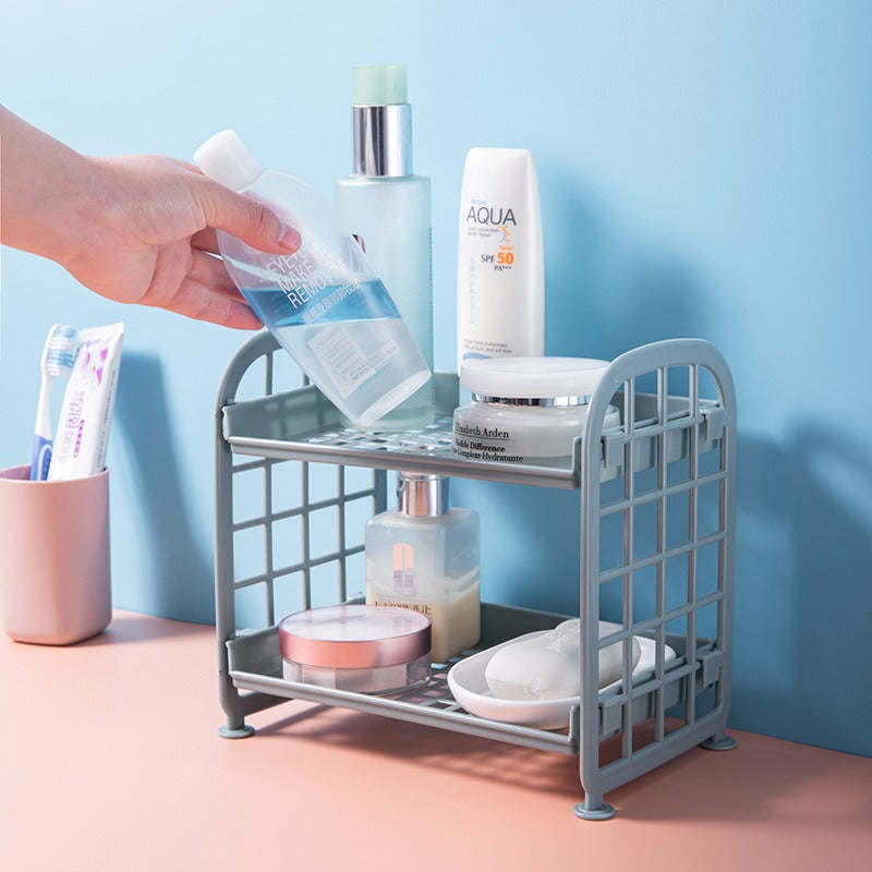 Double Storage Rack Kitchen Small Shelf Desktop Storage Rack Bathroom Sink Plastic Organizing Rack