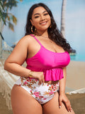Separate Large Size Swimsuit with Print Design