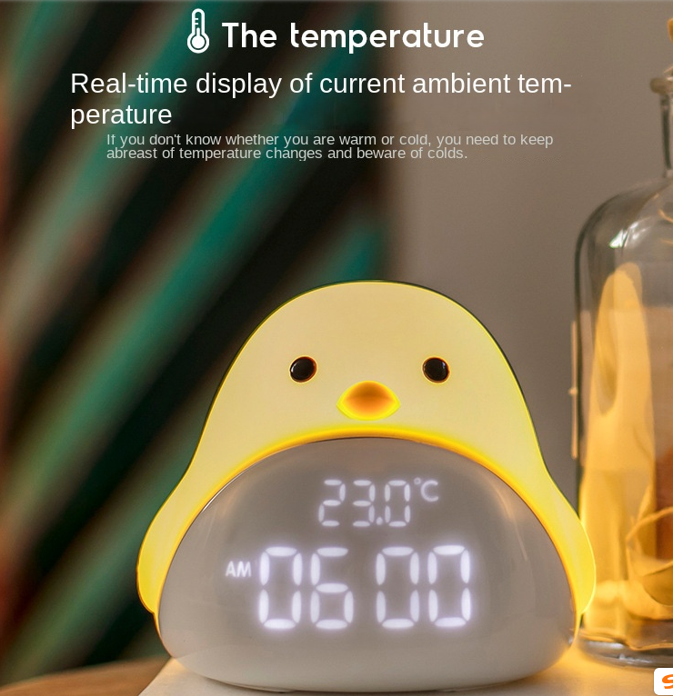 Time Bird LED Bedside Night Light, Cartoon Student Quiet Electronic Clock with USB Charging for Bedroom and Dormitory