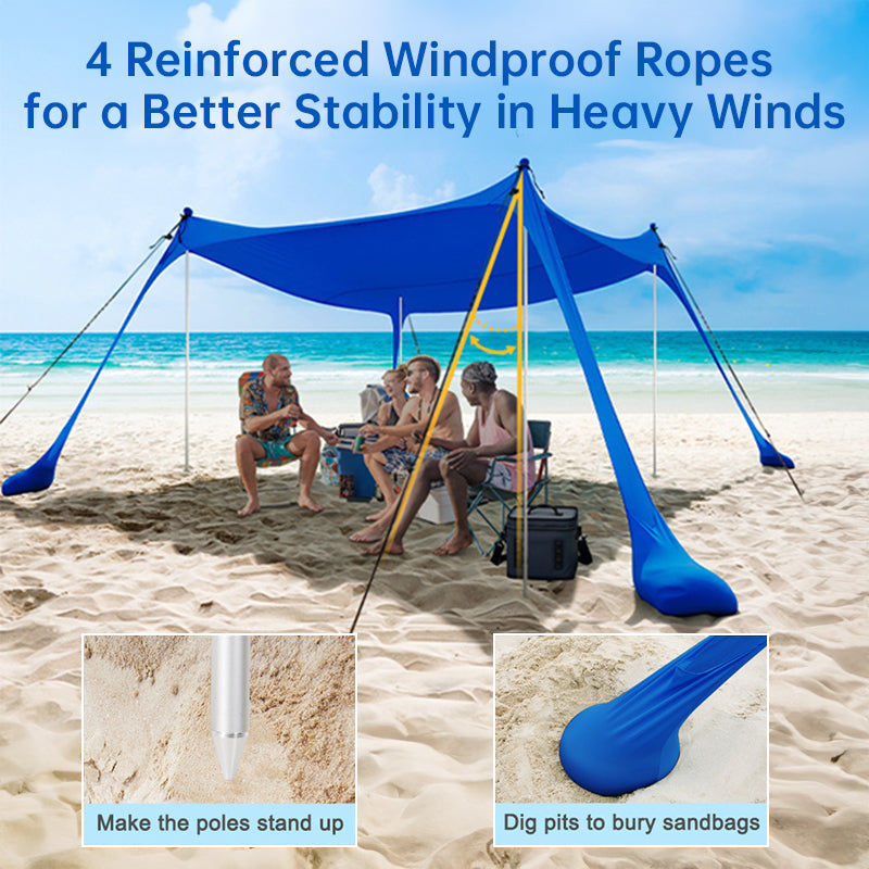 Family beach tent, large pop-up parasol, beach shelter, sun shade. Stable poles with portable carry bag. Outdoor shade. by eprolo