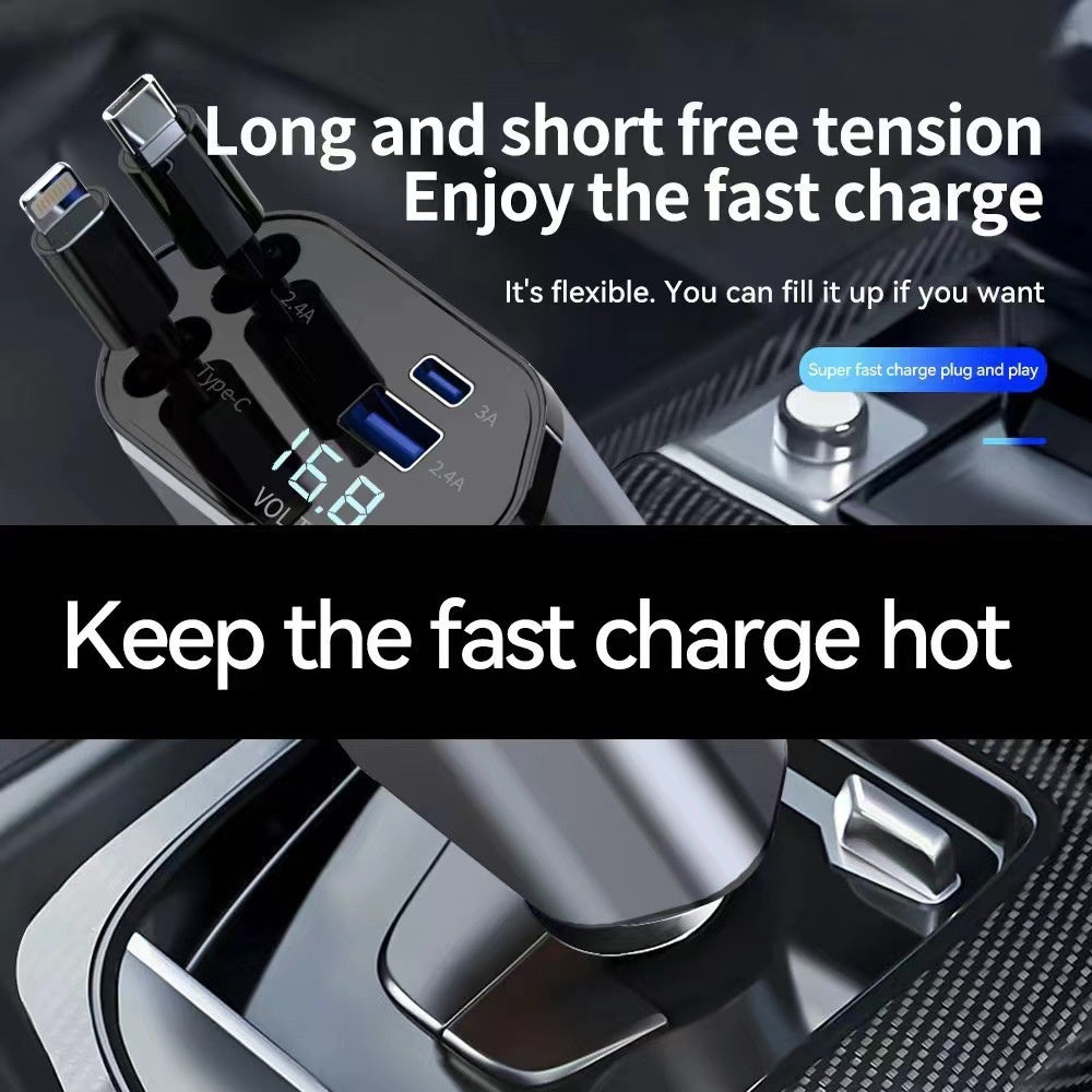 New C9 Starry Sky Fast Charging 120W Retractable Car Charger with 4-in-1 Multi-functional Digital Display by eprolo