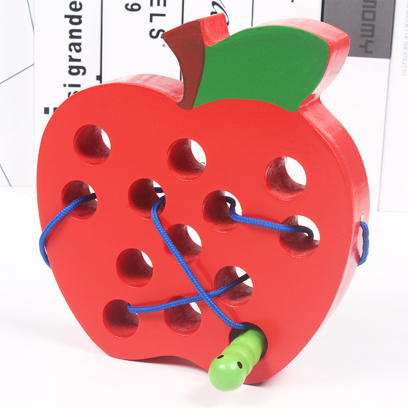 Insects Eat Apples 0.33 Threading Hands On Toys Children's Early Education Puzzle Wooden Toys Montessori Early Education Beads Threading Building Blocks Threading Game Building Blocks