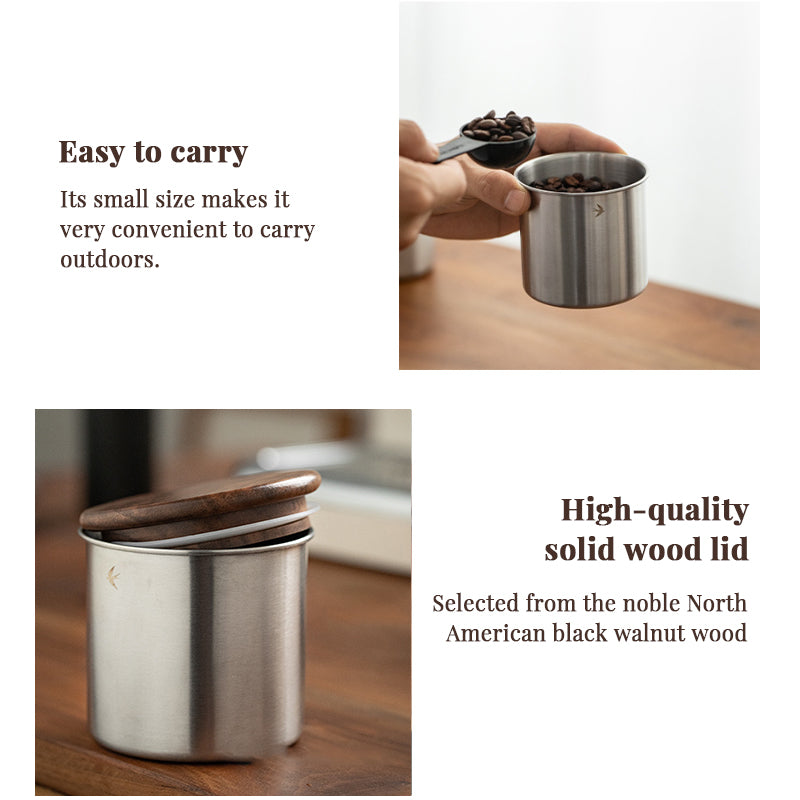 New Stainless Steel Matcha Tea Canister 380ml 560ml with Wood Lid – Sugar Caramel Storage Jar