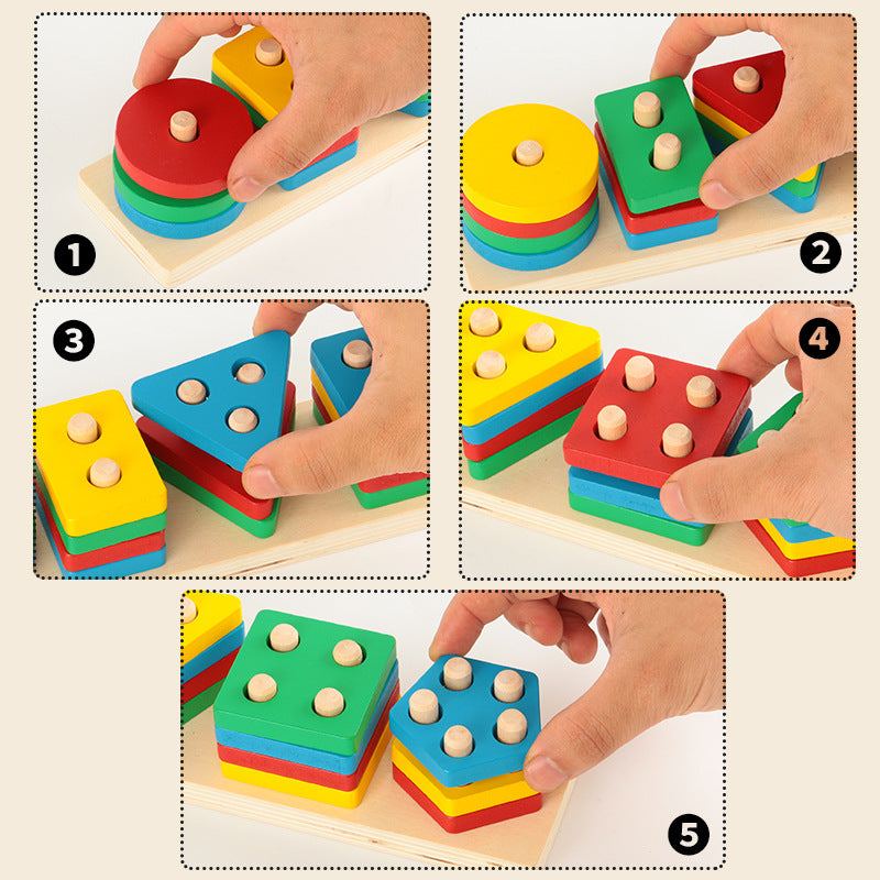 Wooden geometric shape matching puzzle column children's early education color cognitive building blocks Christmas toy gift