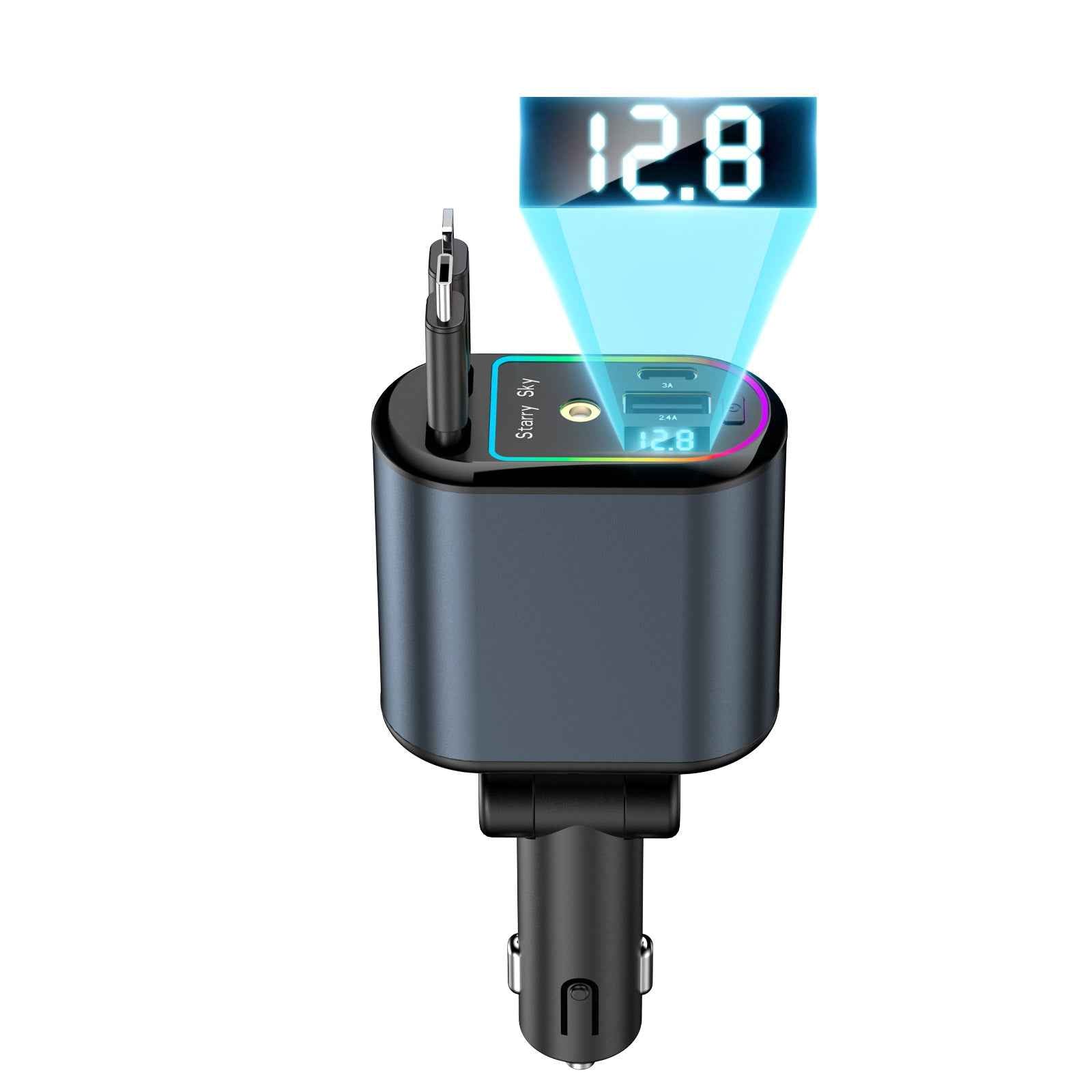 C9 Starry Sky 120W Fast Car Charger – 4-in-1 Retractable Cable with Digital Display