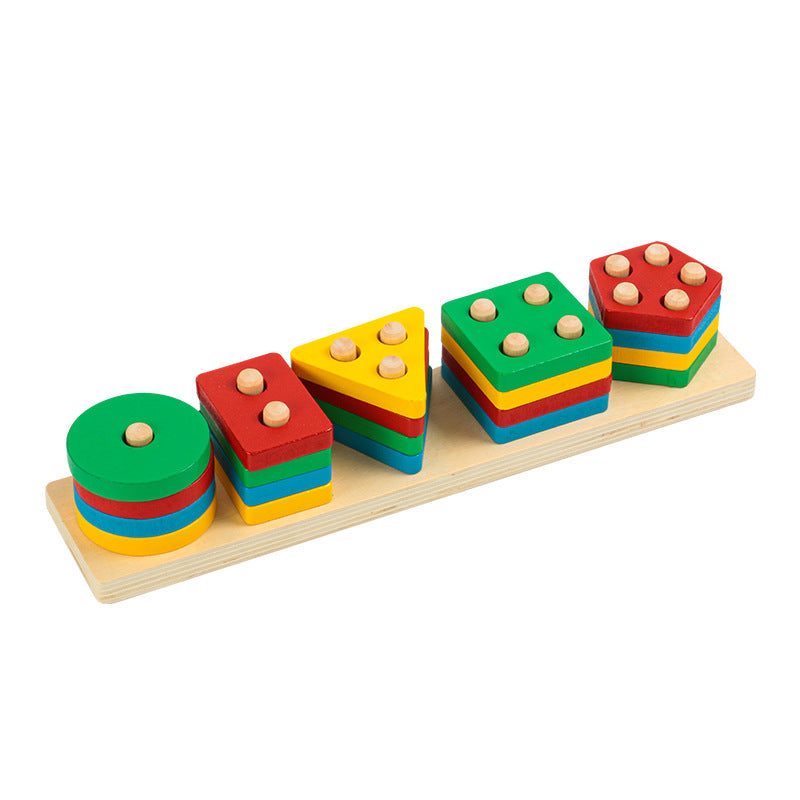 Wooden geometric shape matching puzzle column children's early education color cognitive building blocks Christmas toy gift