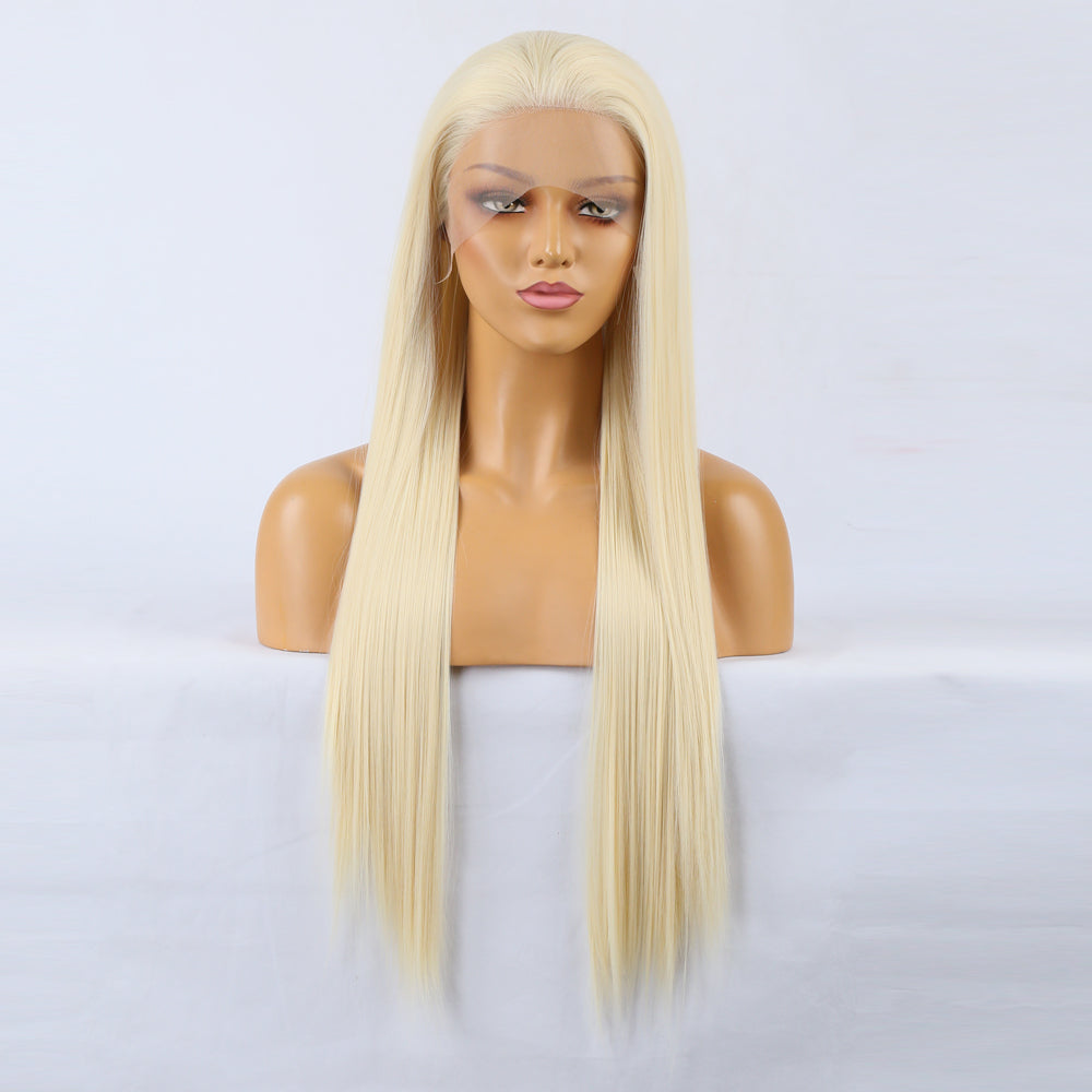 Natural Realistic Wig 613# 100% Front Lace Long Straight Hair Matte High Temperature Silk Headgear