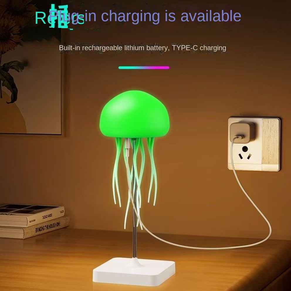 Full-color Gradient Sound-controlled Jellyfish Lamp, Creative Sensing Ambient Light, Night Light with Floating, Dynamic Swimming Tentacles