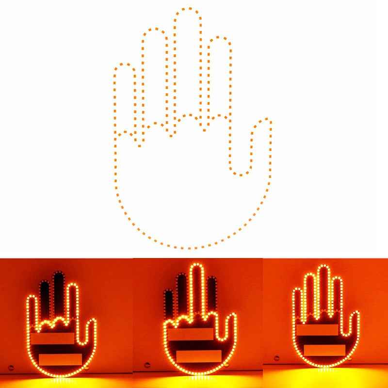 Funny LED Gesture Car Sign - 12V Novelty Middle Finger Back Window Light for All Cars