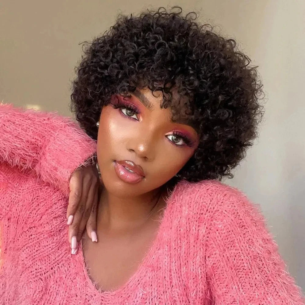 Large Bouncy Afro Kinky Curly Wigs For Black Women Glueless Pre Plucked  Wig Brazilian Virgin Remy Human Hair Wigs