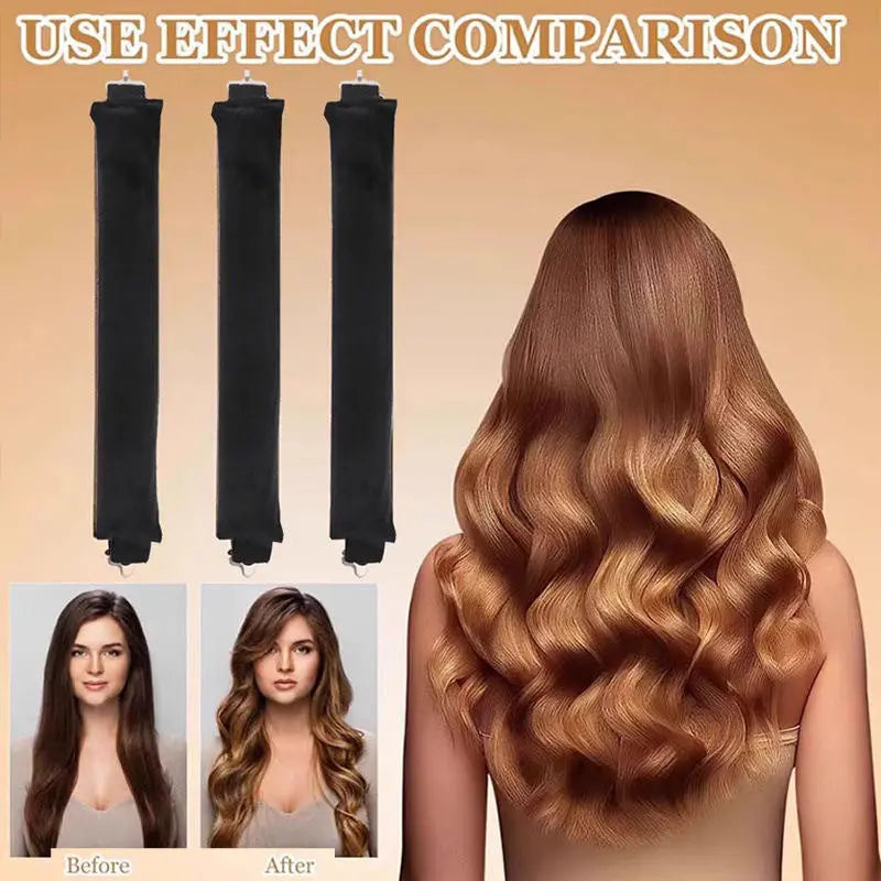 Curling Iron with 3 Rubber Clips 3cm No-Heat Curler Big Wave Hair Styling Tool Sleep eprolo