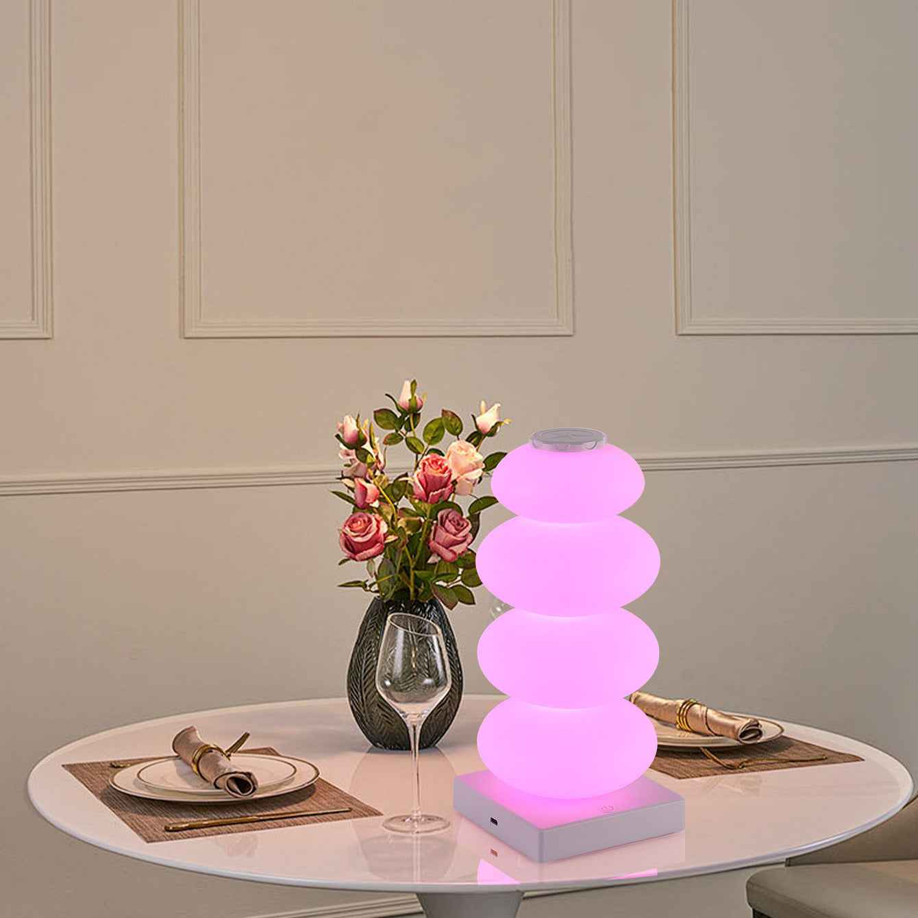 Creative DIY Colorful Romantic Mood Desk Lamp, Bedside Night Light with Wireless Phone Charging, Decorative Table Ornament
