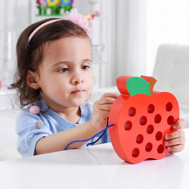 Insects Eat Apples 0.33 Threading Hands On Toys Children's Early Education Puzzle Wooden Toys Montessori Early Education Beads Threading Building Blocks Threading Game Building Blocks