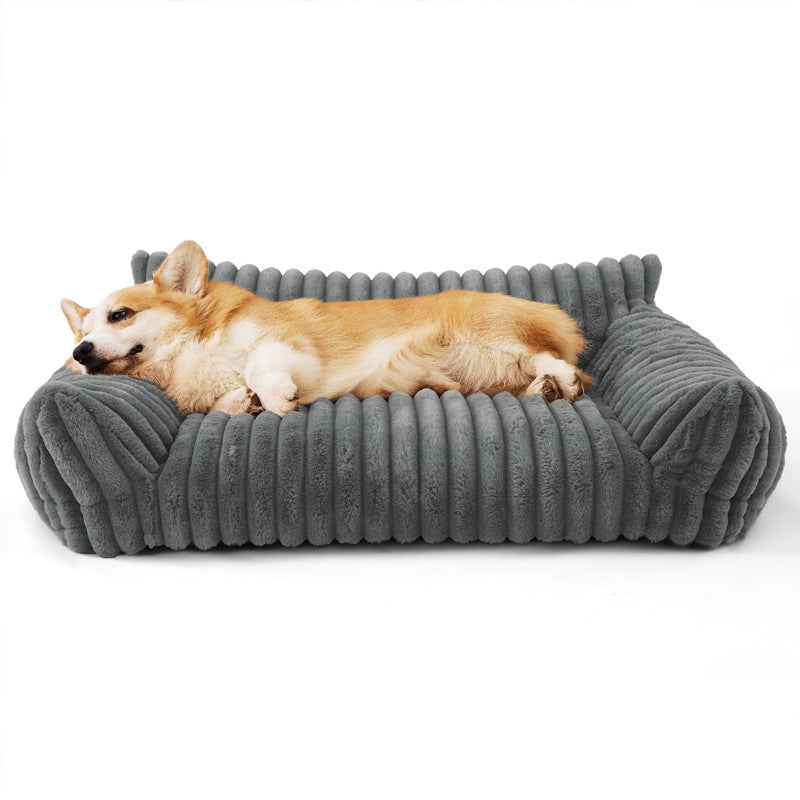 Pet Sofa with Removable Washable Cover, All-Season Pet Mattress with Rabbit Fur Plush Dog Bed